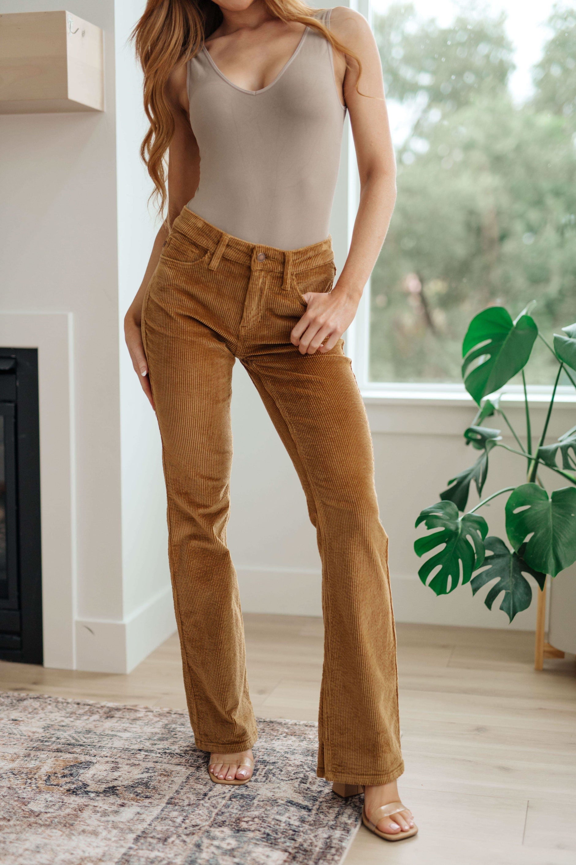 Judy Blue Cordelia Bootcut Corduroy Pants in Camel - SwagglyLife Home & Fashion